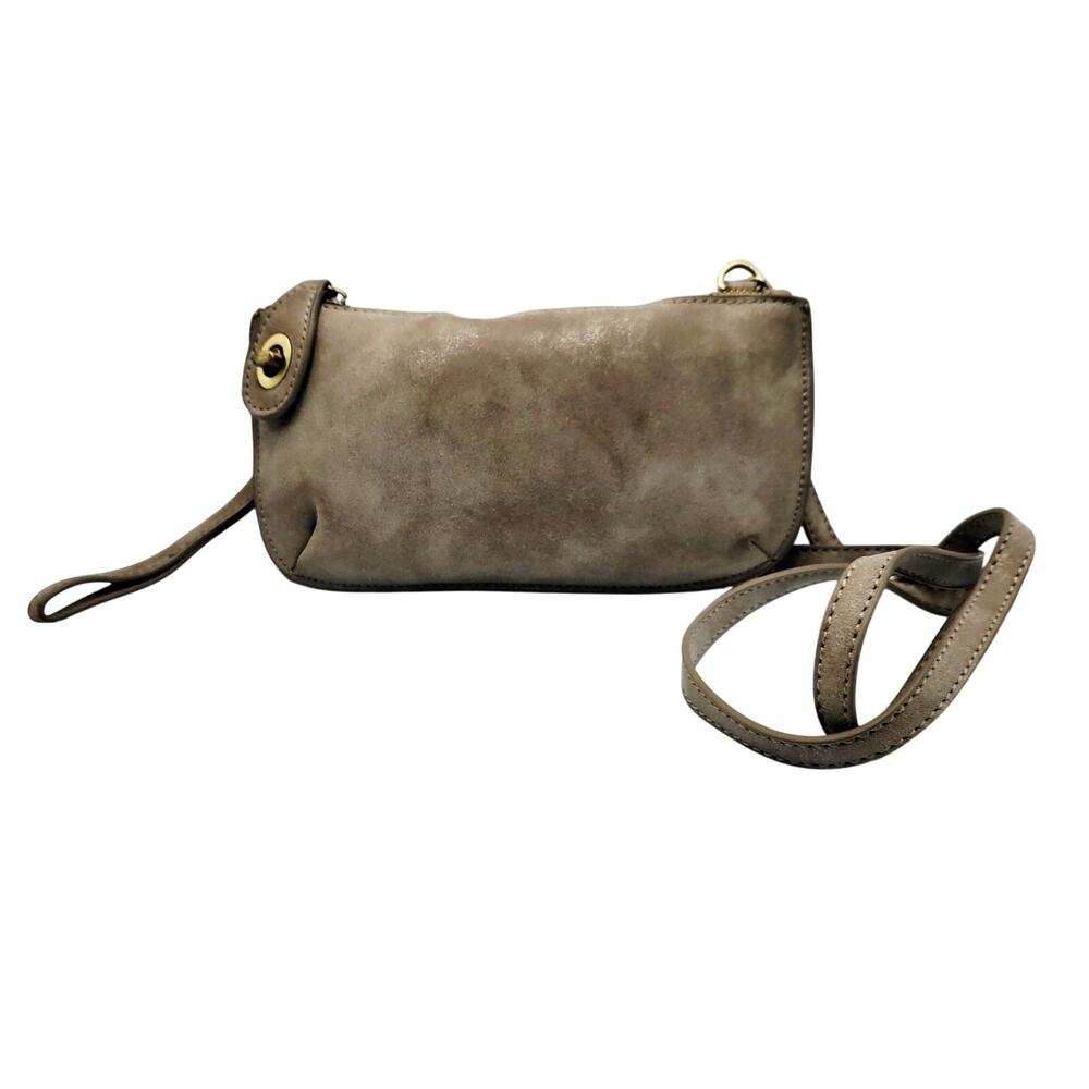 Joy Susan Distressed Taupe Gray Mini Crossbody Wristlet Clutch Purse Convertible